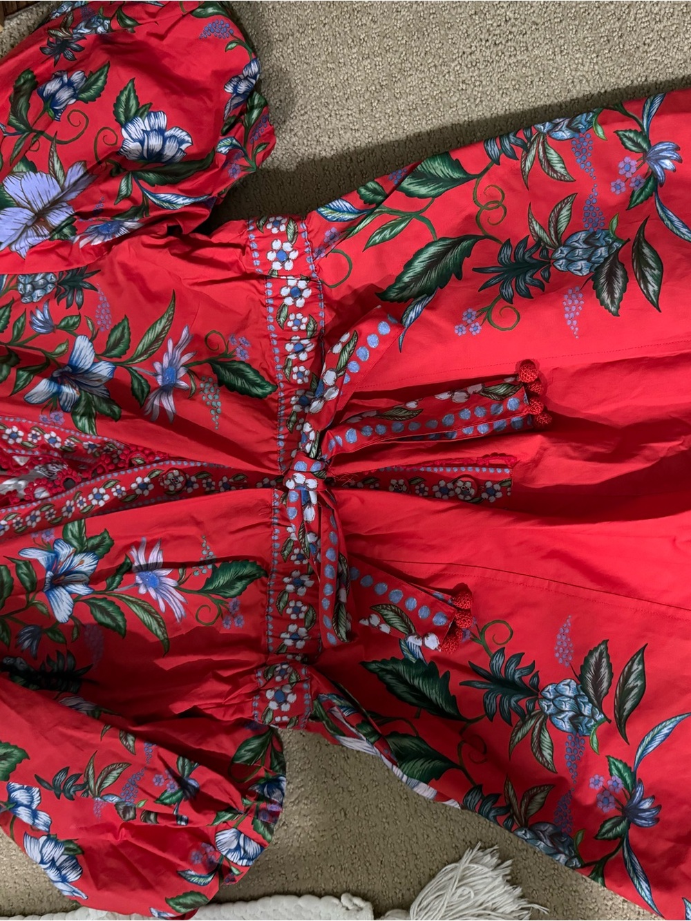 FARM Rio Red Mini Dress with Blue & Green Floral Print